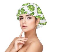 Cute Broccoli Green Print Satin Silk Bonnet for Sleeping Women, Adjustable Double Layer Satin Hair Bonnet Night Sleep Cap for Curly Hair