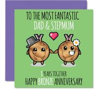 Cute Bronze Anniversary Card for Dad & Step Mum - 8 Years Together - Happy 8th Wedding Anniversary Cards for Step Mum Dad, 145mm Greeting Cards Anniversaries