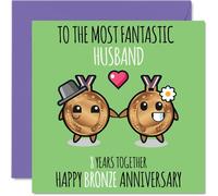 Cute Bronze Anniversary Card for Husband - 8 Years Together - Happy 8th Wedding Anniversary Cards for Husband from Wife, 145mm Greeting Cards Anniversaries
