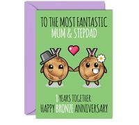 Cute Bronze Anniversary Card for Mum & Step Dad - 8 Years Together - Happy 8th Wedding Anniversary Cards for Step Dad Mum, A5 Greeting Cards Anniversaries