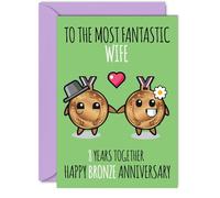 Cute Bronze Anniversary Card for Wife - 8 Years Together - Happy 8th Wedding Anniversary Cards for Wife from Husband, A5 Greeting Cards Anniversaries