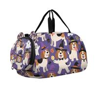 Cute Brown Beagle Dog Pumpkin for Halloween Kids Duffel Bag with Shoes Compartment Large Capacity Overnight Weekender Carry On Travel Bag for School Practice, Sports, Travel