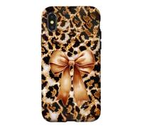 Cute Brown Bow Amber Camo Pattern Dark Moody Leopard Art Case for iPhone X/XS