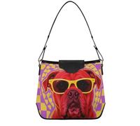 Cute Brown Cartoon Cat Shoulder Hand Bags for Women Lady Purses Tote Bag with Removable Strap for Travel Work Gym, Cool Dog Purple and Yellow Checkered, One Size