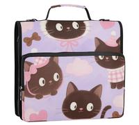Cute Brown Cartoon Cats 1.5-Inch 3-Rings Organizer Binder with Shoulder Strap Waterproof School Binders Organizer for Middle Student Gestor de documentos