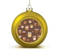 Cute Brown Cartoon Owl Christmas Ball Ornaments - Shatterproof Plastic Vintage Rustic Xmas Tree Decorations Pendant for Family Holiday Wedding Party Xmas Hanging Decoration
