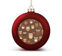 Cute Brown Cartoon Owl Christmas Ball Ornaments - Shatterproof Plastic Vintage Rustic Xmas Tree Decorations Pendant for Family Holiday Wedding Party Xmas Hanging Decoration