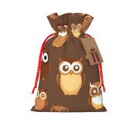 Cute Brown Cartoon Owl Print Christmas Bag Holiday Present Sack Xmas For Seasonal Decor Gift Wrapping