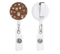 Cute Brown Cartoon Owl Retractable Badge Reel - Personalized ID Name Badge Holder with Lanyard Cute Badges Reel Holder Round Nurse Doctor Name Tag Badges Clip for Work