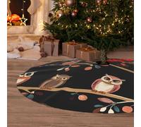 (Cute Brown Cartoon Owls) Christmas Tree Skirt 48" Xmas Tree Mat Rug Base Cover for Holiday Decorations and Gifts