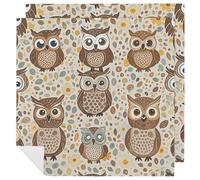 Cute Brown Cartoon Owls Cloth Napkin 18"X 18" Set of 2 Washable Reusable Polyester Napkin Kitchen Print Dinner Napkins Rustic for Everyday Party Wedding Table Home Holiday Decor