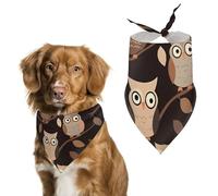 Cute Brown Cartoon Owls Dog Bandana Triangle Dog Scarf Washable Polyester Dog Bibs Cute Pet Bandana for Medium Large Dogs Puppy and Cats