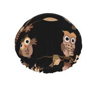 Cute Brown Cartoon Owls Double Layer Elastic Waterproof Shower Cap Reusable Bath Cap