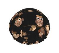 Cute Brown Cartoon Owls Double Layer Waterproof Shower Cap, Extra Large Soft Elastic Band, Reusable Bath Cap For Women Men,Full Print Design