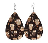 Cute Brown Cartoon Owls Earrings for Women Teardrop Leather Earring Double Sided Drop Dangle Earrings Lightweight Women's Ear Accessories Jewelry Fashion Birthday Gift