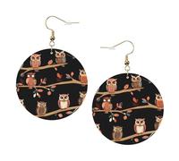 Cute Brown Cartoon Owls Elegant Leather Round Earrings-Fashionable And Unique Accessories For Everyday Wear