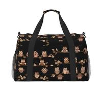 Cute Brown Cartoon Owls Full Print Travel Duffle Bag with Adjustable Shoulder Strap,Large Capacity Twill Polyester Crossbody Bag for Gym,Weekend Trips Outdoor Activities