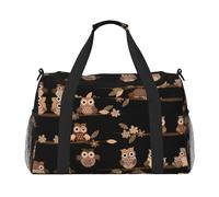 Cute Brown Cartoon Owls Hand Travel Bag - Large Reusable Shopping Tote Bag, Perfect for Outdoor Activities, Sports, Camping & Groceries, Black, One Size