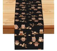 Cute Brown Cartoon Owls Multi Purpose Table Runner for Home Decor, Printed Table Cloth for Kitchen Table, Countertops & Dining Area