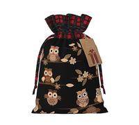 Cute Brown Cartoon Owls Print Christmas Wrapping Bags Xmas Drawstring With Gift Bags Christmas Presents & Party