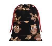 Cute Brown Cartoon Owls Print Drawstring Gift Decor Bag Reusable Birthday Wedding Anniversaries Daily Storage