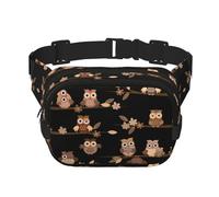 Cute Brown Cartoon Owls Print Fashion Waist Packs Square Layer Waist Bag Black Belt Bag with Adjustable Strap, Black, One Size