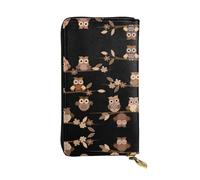 Cute Brown Cartoon Owls Print Leather Long Clutch Wallet â€“ Fashionable Personalized Wallet, Multiple Card Slots, Gift Ready, Black, One Size