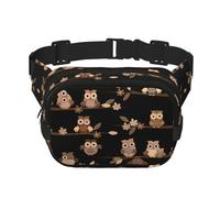 Cute Brown Cartoon Owls Print Men and Women Square Double Layer Waist Bag Workout Crossbody Travel Waist Bag, Black, One Size
