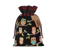 Cute Brown Cartoon Owls -Print Multi-Colored Burlap Drawstring Pouches, Eco-Friendly Bags For Parties Wedding Favors Packaging S Size
