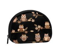 Cute Brown Cartoon Owls Print Portable Mini Coin Storage Bag - Full-Printed Polyester Wallet for Personal Small Items