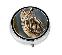 Cute Brown Cartoon Owls Print Round Mini Medicine Storage Box Round Mini Pill Box,Portable Pill Box 3 Compartment