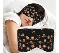 Cute Brown Cartoon Owls Print Sleeping Mask Wide Band Reversible Light Blocking Travel Cover