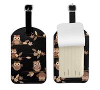 Cute Brown Cartoon Owls Print Travel Accessory Essential Luggage Tag 4.3 x 2.76 Inch Privacy Protection Suitcases