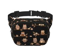 Cute Brown Cartoon Owls Print Versatile Square Double Layer Waist Bag Trendy for Men and Women daily use Bag, Black, One Size