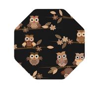 Cute Brown Cartoon Owls Printed Coasters Set of 4, Tabletop Protection Leather Coasters for Cup Drinks Coffee Pads Beer Bar Mat Gifts, Octagon