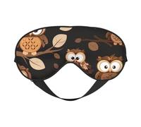 Cute Brown Cartoon Owls Printing Sleep Mask for Women Men Double-Sided Print Soft Silk Eye Masks Eye Sleep Shade Cover