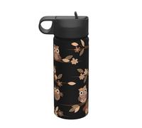 Cute Brown Cartoon Owls Printing The Print 18 Oz Stainless Steel Sports Insulated Kettle with Lid for Adult Men Women