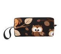 Cute Brown Cartoon Owls Prints Cosmetic Bag Makeup Bags for Women Travel Toiletry Bag Accessories Organizer with Handle, Zipper Closure