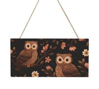 Cute Brown Cartoon Owls Rectangular MDF Wood Plaque Wall Art with Full Print and Hanging Rope for Home Wall Decor, Farmhouse Sign for Door, Window or Wall (Multiple Sizes)