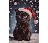 Cute Brown Cat Wearing a Santa Hat Christmas Greeting Card 125mm x 178mm - Including Envelope - GC962