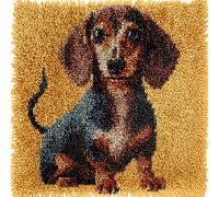 Cute Brown Dachshund Dog Latch Hook Kits Mini Rug DIY Handmade Crochet Yarn Needlework Hook and Latch Kit Printed Canvas Carpet Cushion Cover Home Christmas Decoration 30x30cm(2)