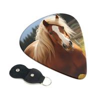 Cute brown horse Guitar Picks 6 Pcs, 0.71mm Thickness Celluloid Plectrum with Leather Picks Holder, Personalized Guitar Pick for Bass Electric Acoustic Guitars Lovers Gift