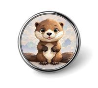 Cute Brown Otters Button Pin Personalized Metal Lapel Pins Badges Classic Round Brooch Pin Novelty Unique Enamel Pins Cute Funny Pinback Button Badge for Jackets Backpacks Bags Coat