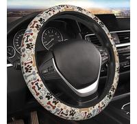 Cute Brown Paw Bone Print Steering Wheel Cover for Women Cat Dog Footprint Car Interior Decor & Protector Cover for Steering Wheel 15 Inch