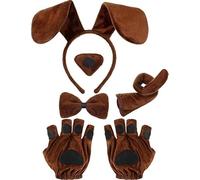 Cute Brown Puppy Costume Set - Halloween Party Cosplay Accessories with Ear Headband, Bowtie, Tail, Nose & Paw Gloves | Animal Dress-Up for Adults & Kids