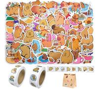 Cute Brown Stickers Waterproof, 100 PCS Capybara with 2 Rolls Round Cartoon Animal Stickers, Kawaii Animal, for Laptop, Journals, Water Bottles