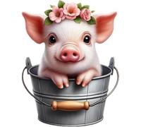 Cute Bucket Pig Vinyl Decal Stickers, Cover Marks, Vibrant Wall Decor, Weatherproof Multi Purpose Laptop, car, Phone Toilet & More (Bucket Pig, x1 20cm Tall & 7cm Tall x3)
