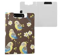 Cute Budgerigar Brown Folding Clipboard Double Clips Pen Holder Clip Board with Cover Clipboard Binderfolio Coaching Trade Quest