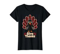 Cute Buffalo Plaid Turkey Giving Thanks Thanksgiving Value Graphic T-Shirt, Women, Black, XS