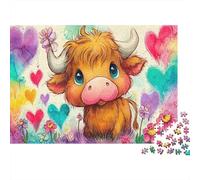 Cute Bull 1000 Piece Jigsaw Puzzle Bundle for Puzzle Lovers Recycled Paper Highland Cow Heart Home Decoration Wall Display Brain Game Puzzle Jigsaw 38x26cm/1000pcs